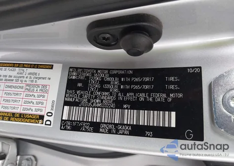 2021 Toyota 4Runner Sr5 из США, поврежденный, VIN JTEEU5JR4M5232240